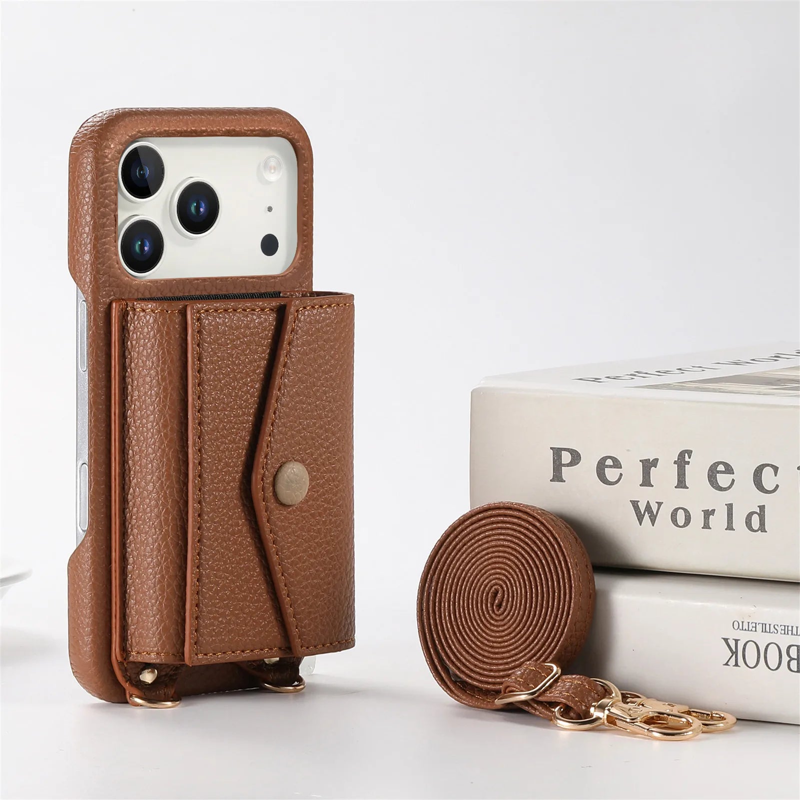 Premium Multi-Functional Leather Wallet Case with Built-In Makeup Mirror & Strap for iPhone 17 Series