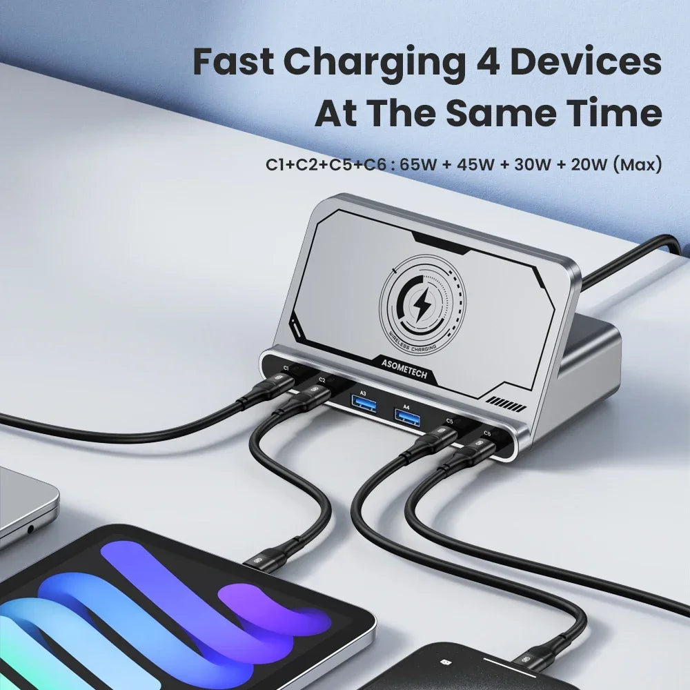 Asometech 160W GaN Charging Station with Wireless Charging