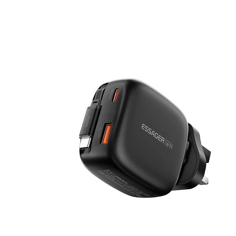 Essager 65W GaN Fast Charger with Retractable Type-C Cable