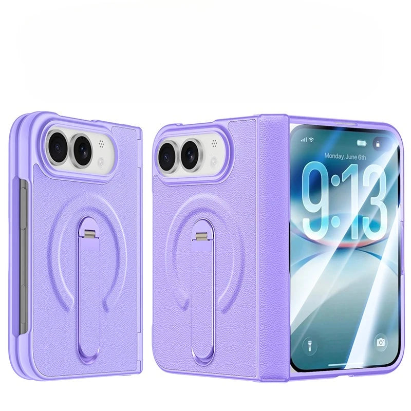 Hinge Protection Kickstand Case with MagSafe Metal Holder for iPhone Duo