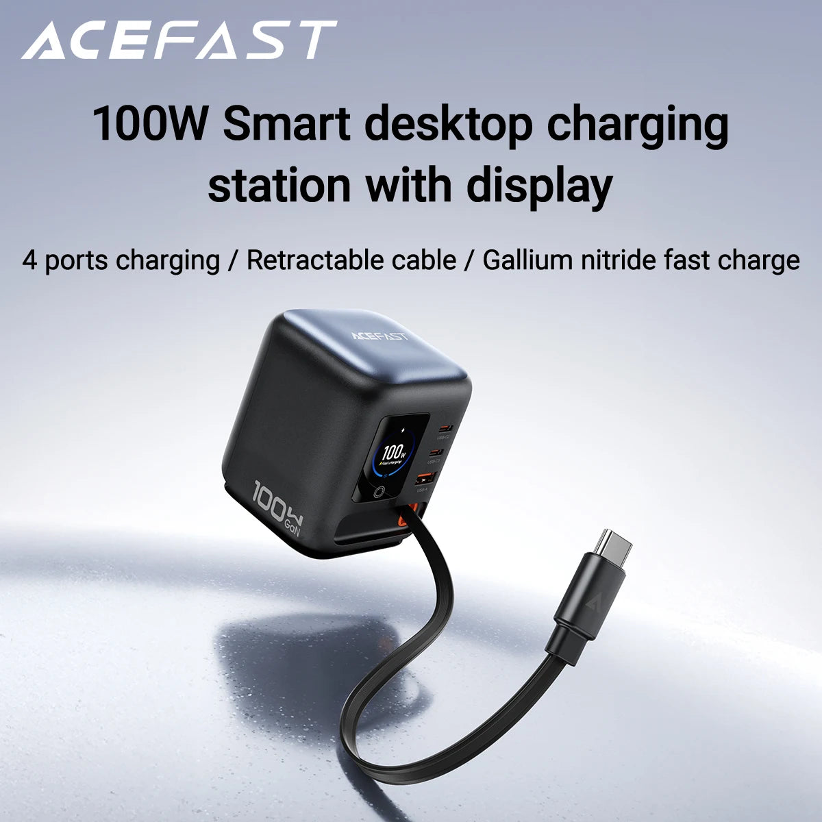 ACEFAST 100W GaN Charger With Retractable USB-C Cable