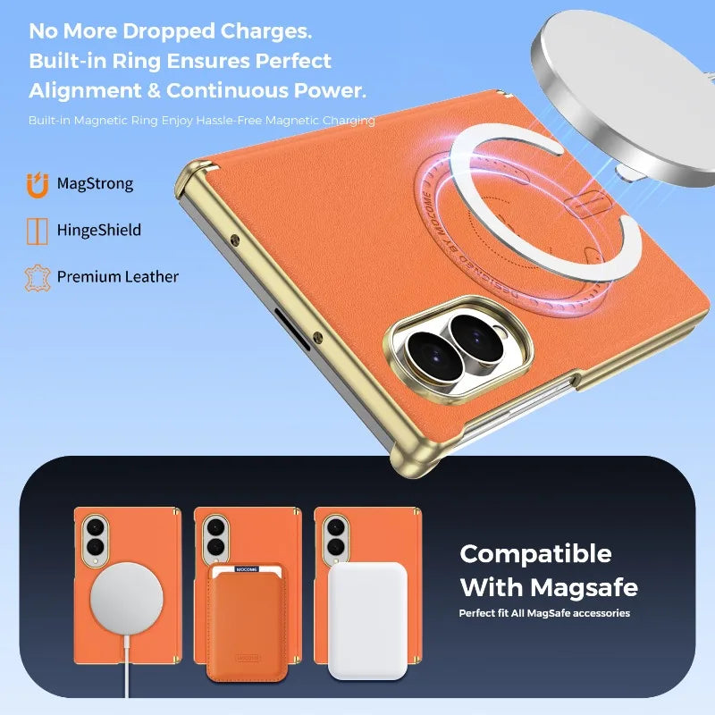 Embossed Leather Magnetic Hinge Shield Case for Samsung Galaxy Z Fold 8