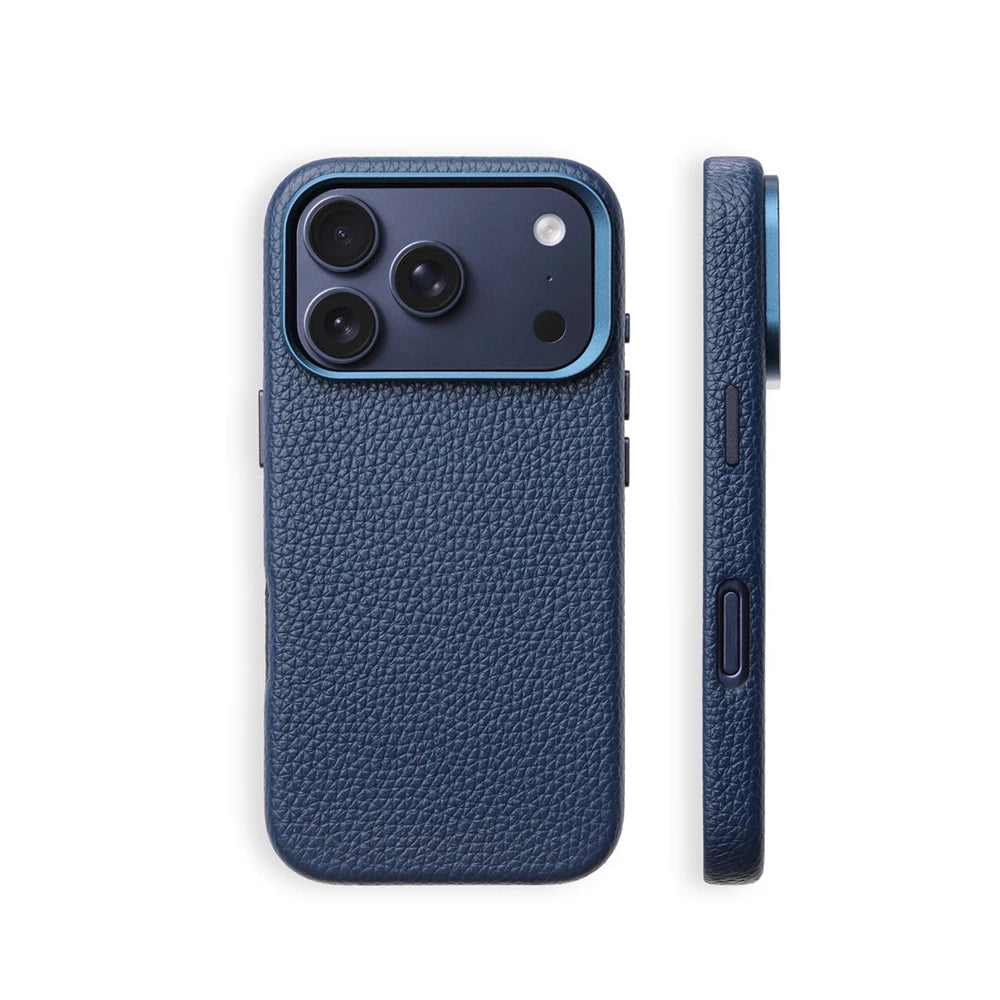 Luxury Lychee Texture PU Leather Case with Alloy Lens Frame for iPhone 17 Series