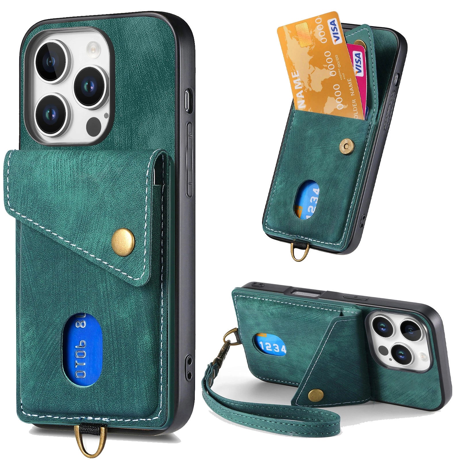 Shockproof Leather Wallet Case with Kickstand & Card Holder for iPhone 16 Series