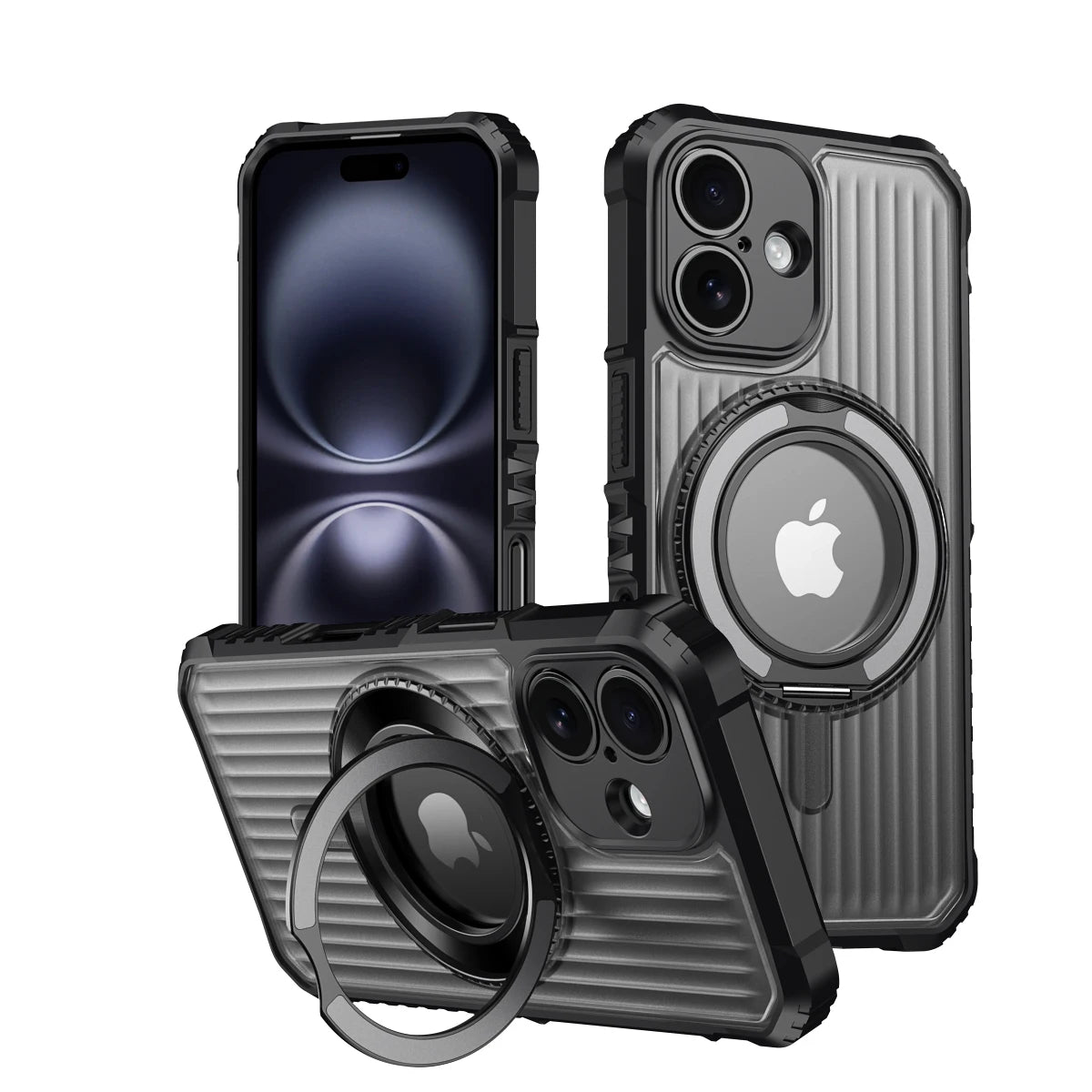 Shockproof Hard Armor MagSafe Case with Alloy Stand for iPhone 16 Series