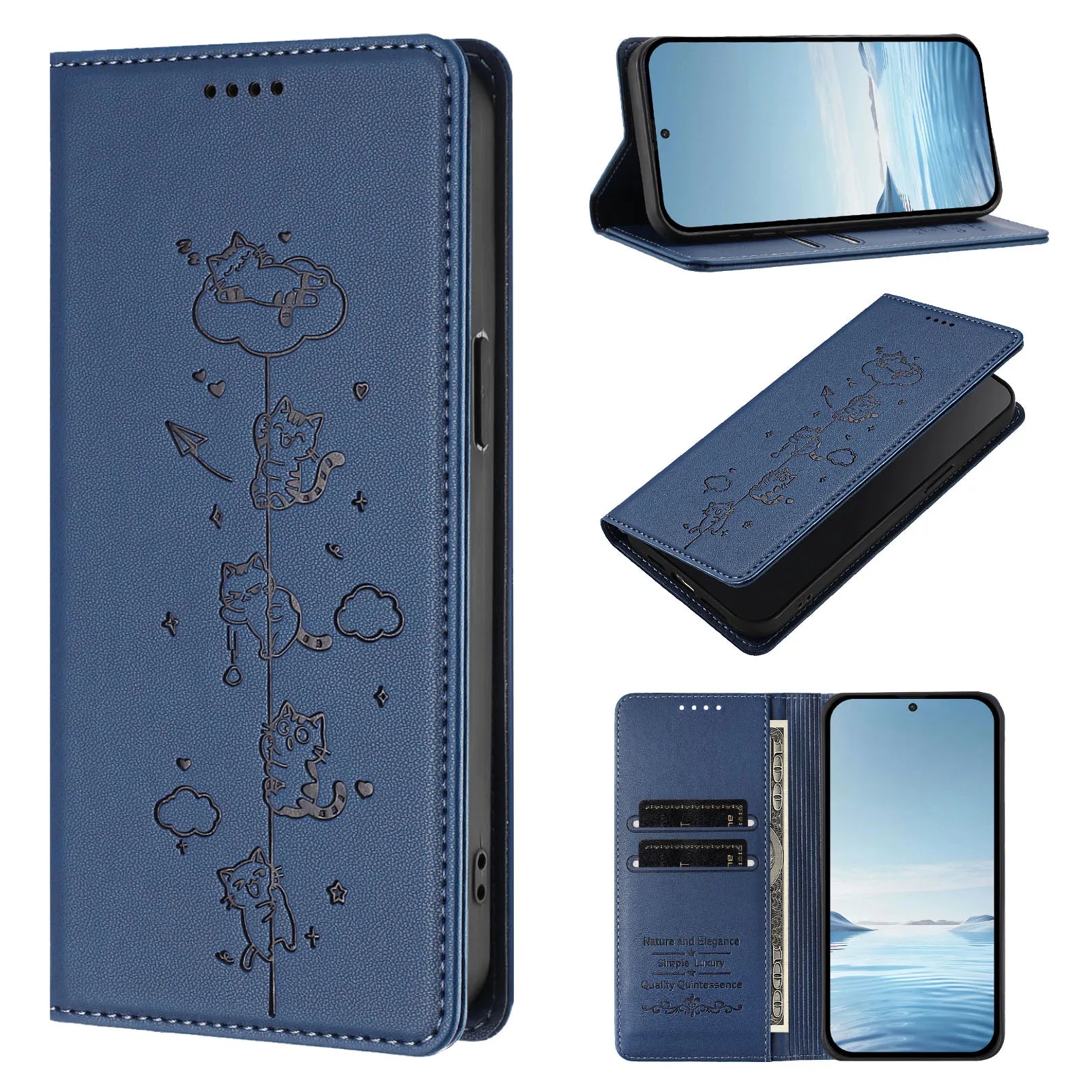 Embossed Cute Cat Flip Wallet Leather Case for iPhone 17 Series