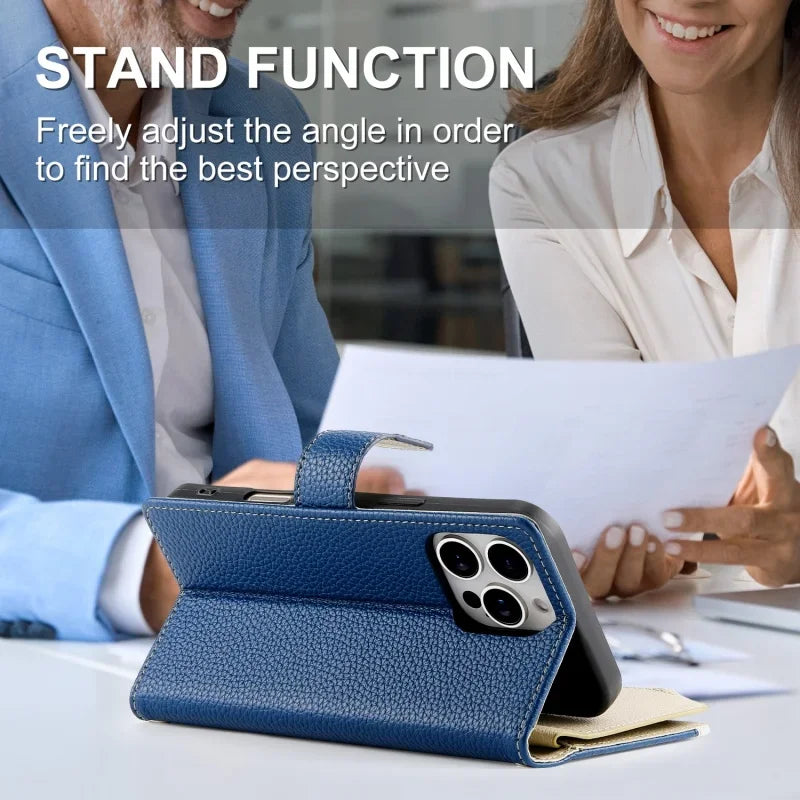 Leather Flip Crossbody Case with Multi-Card Zipper Wallet & Lanyard for iPhone 15 Series