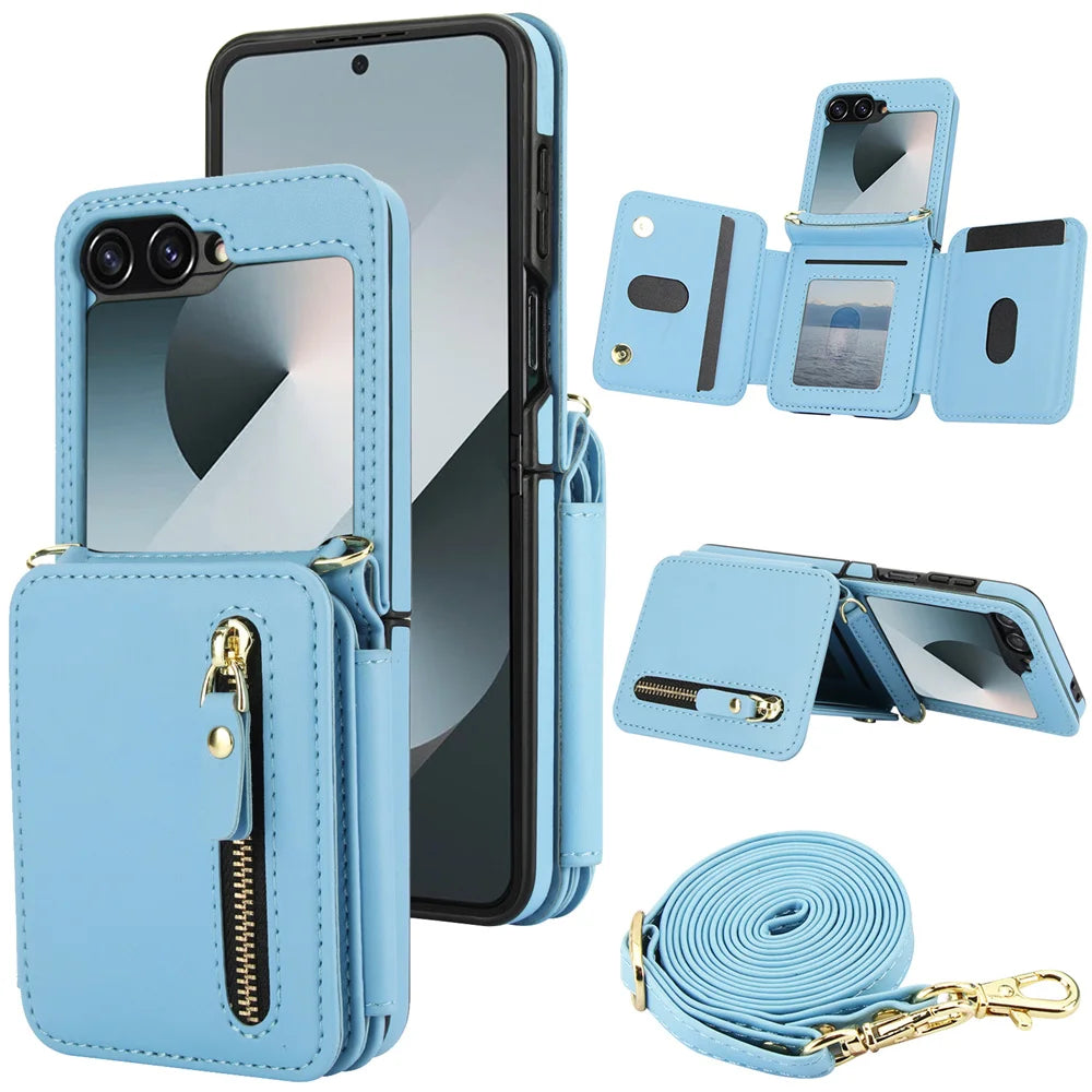 Premium Leather Crossbody Phone Case with Zipper Wallet & Card Holder for Samsung Galaxy Z Flip 5