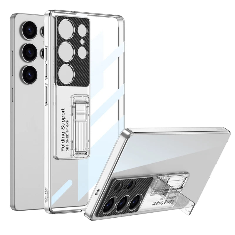 Hard PC Transparent Case with Camera Protection and Kickstand for Samsung Galaxy S25 Ultra