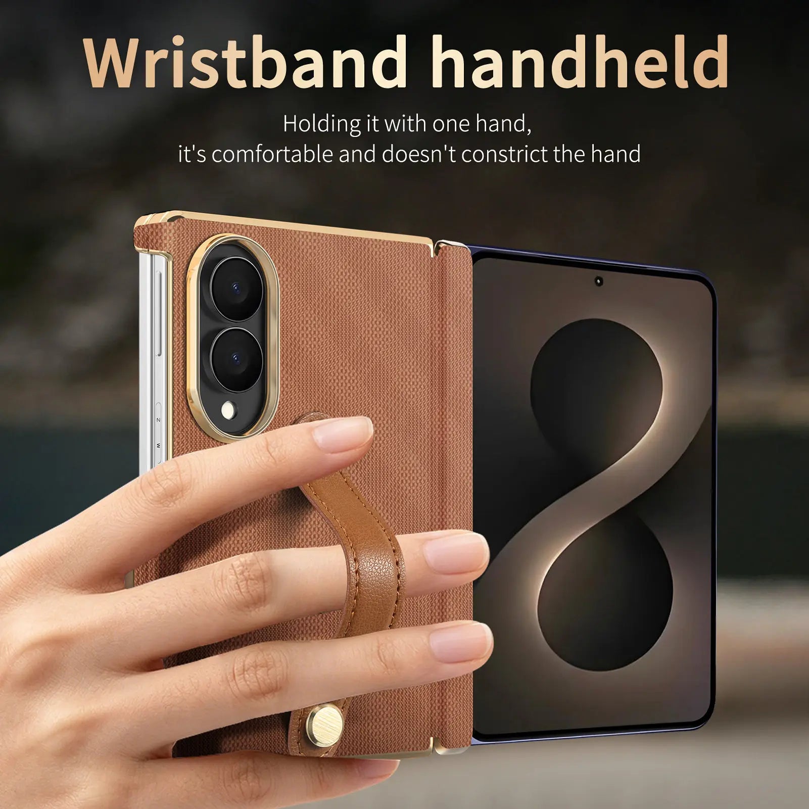 Luxury Business Velvet Leather Case with Wrist Strap for Samsung Galaxy Z Fold 8