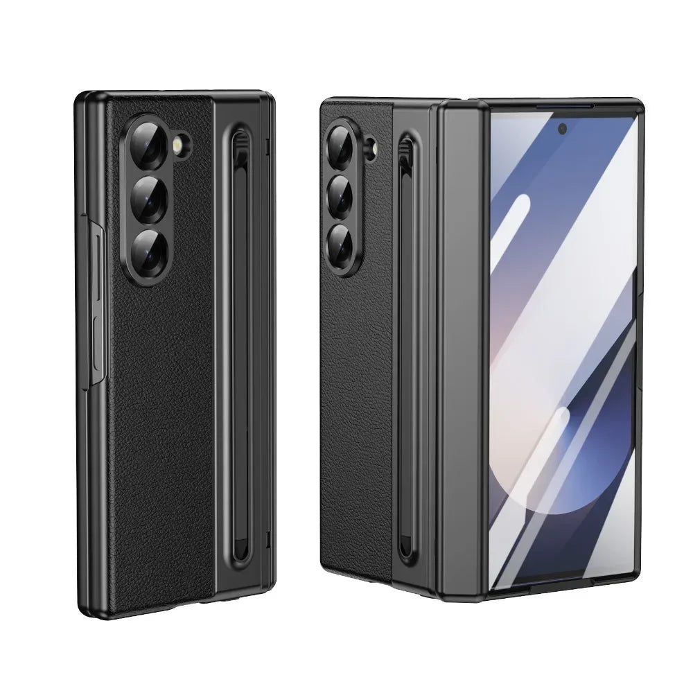 Shockproof Leather Case with Film, Pen Slot and Hinge Protection for Samsung Galaxy Z Fold 6