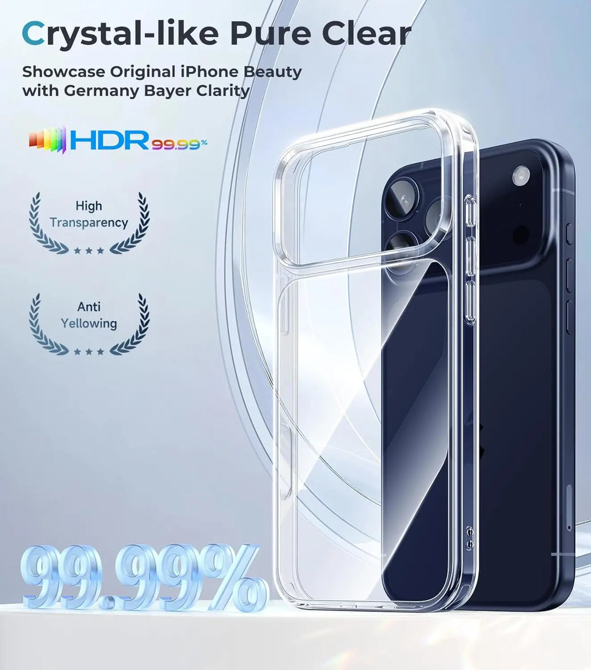 Crystal Clear Anti-Yellowing Shockproof Case with Raised Camera Ring for iPhone 17 Series