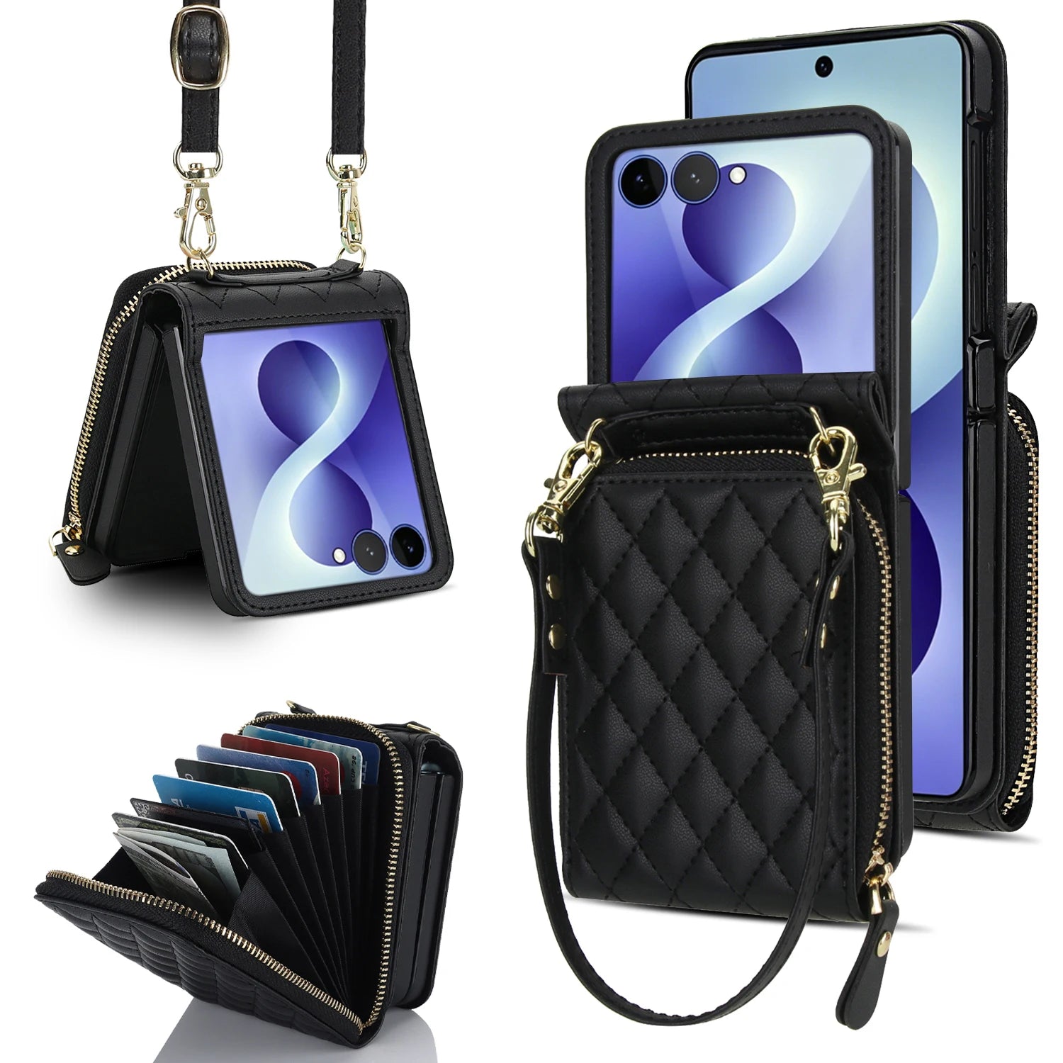 Premium Leather Wallet Cover with Zipper Card Pocket for Samsung Galaxy Z Flip 8