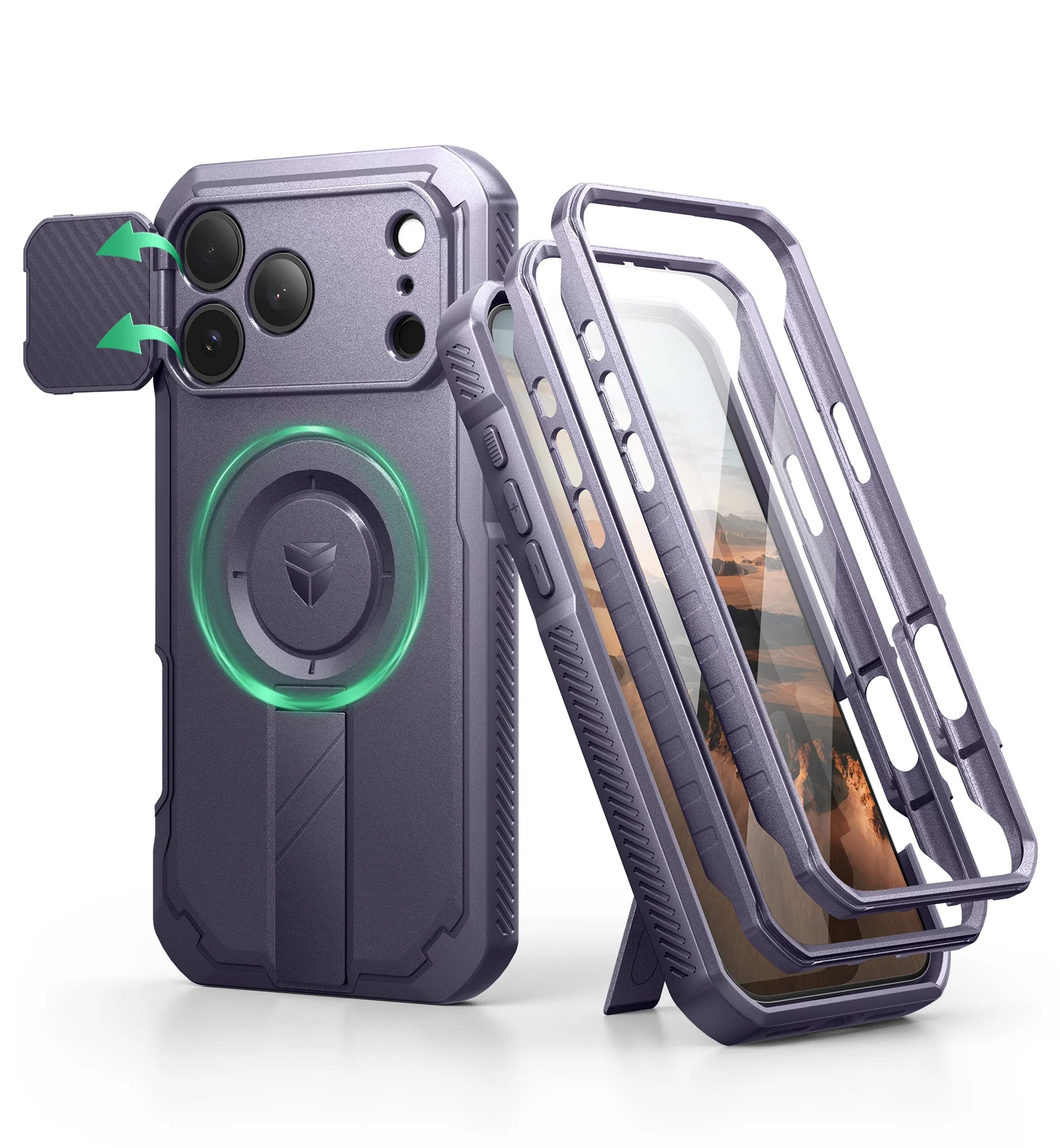 Rugged MagSafe Protective Case with Camera Shield and Adjustable Kickstand for iPhone 17 Series