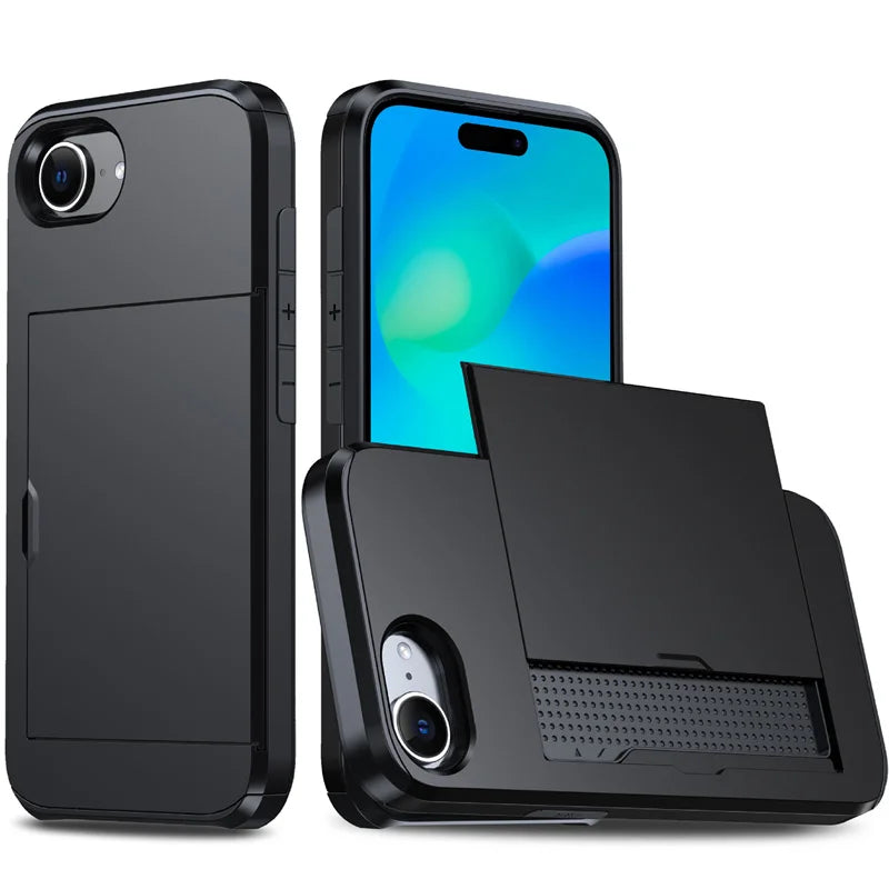 Luxury Armor Slide Card Slot Wallet Case for iPhone 16e