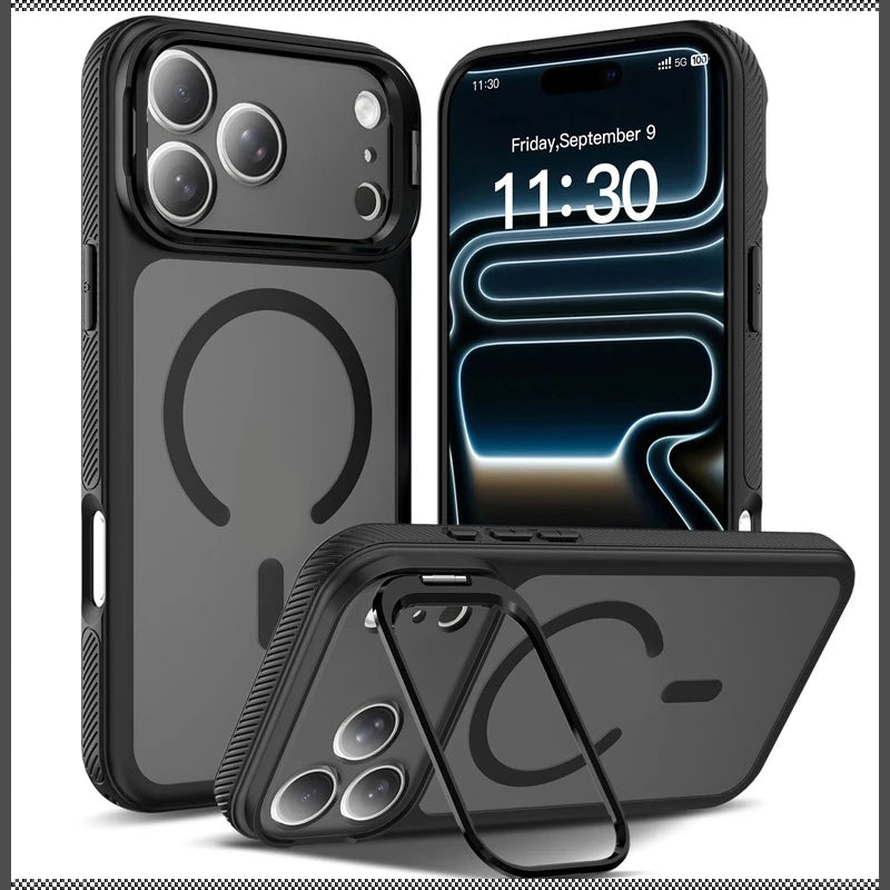 Translucent Shockproof Magnetic Kickstand Case with Embedded Ring Stand for iPhone 18 Series
