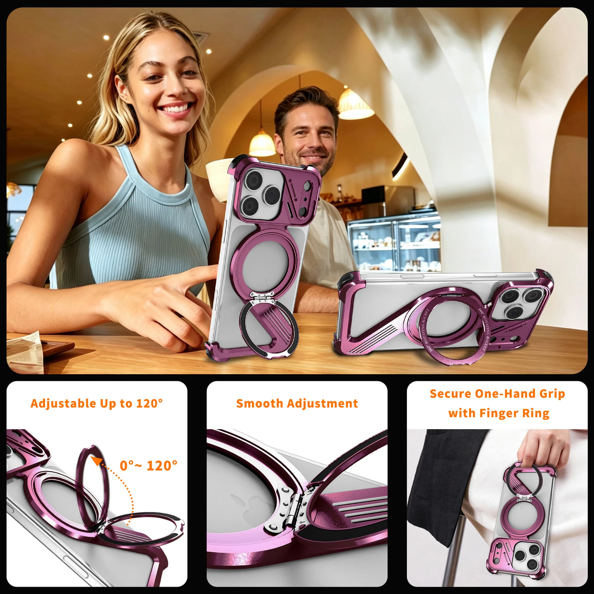 Shockproof Frameless MagSafe Case with 360° Rotating Grip Ring Stand for iPhone 18 Series