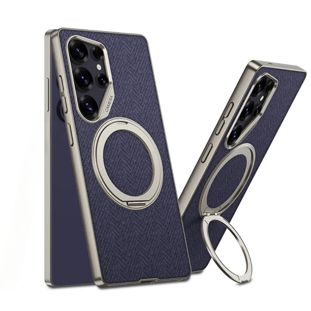 Samsung Galaxy S24 Ultra PU Leather Case with 360° Rotating Ring Holder