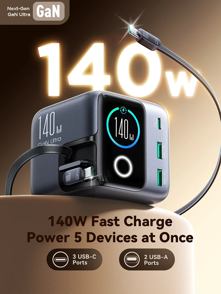 Joyroom 140W GaN Desktop Charger Retractable Cable