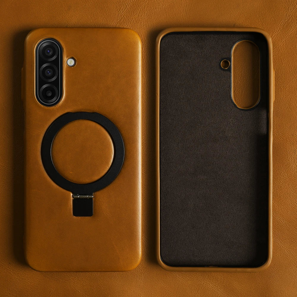Genuine Leather Case with 90° Rotating Magnetic Bracket Stand for Samsung Galaxy A26