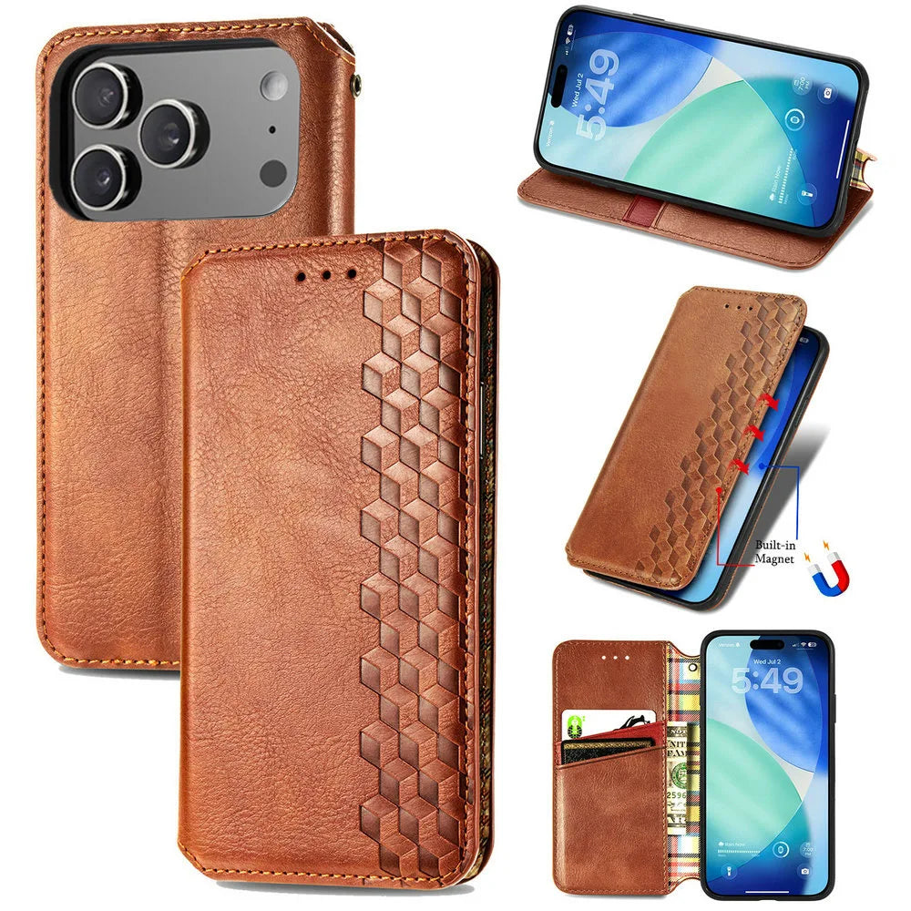 Premium Leather Flip Wallet Case for iPhone 17 Series