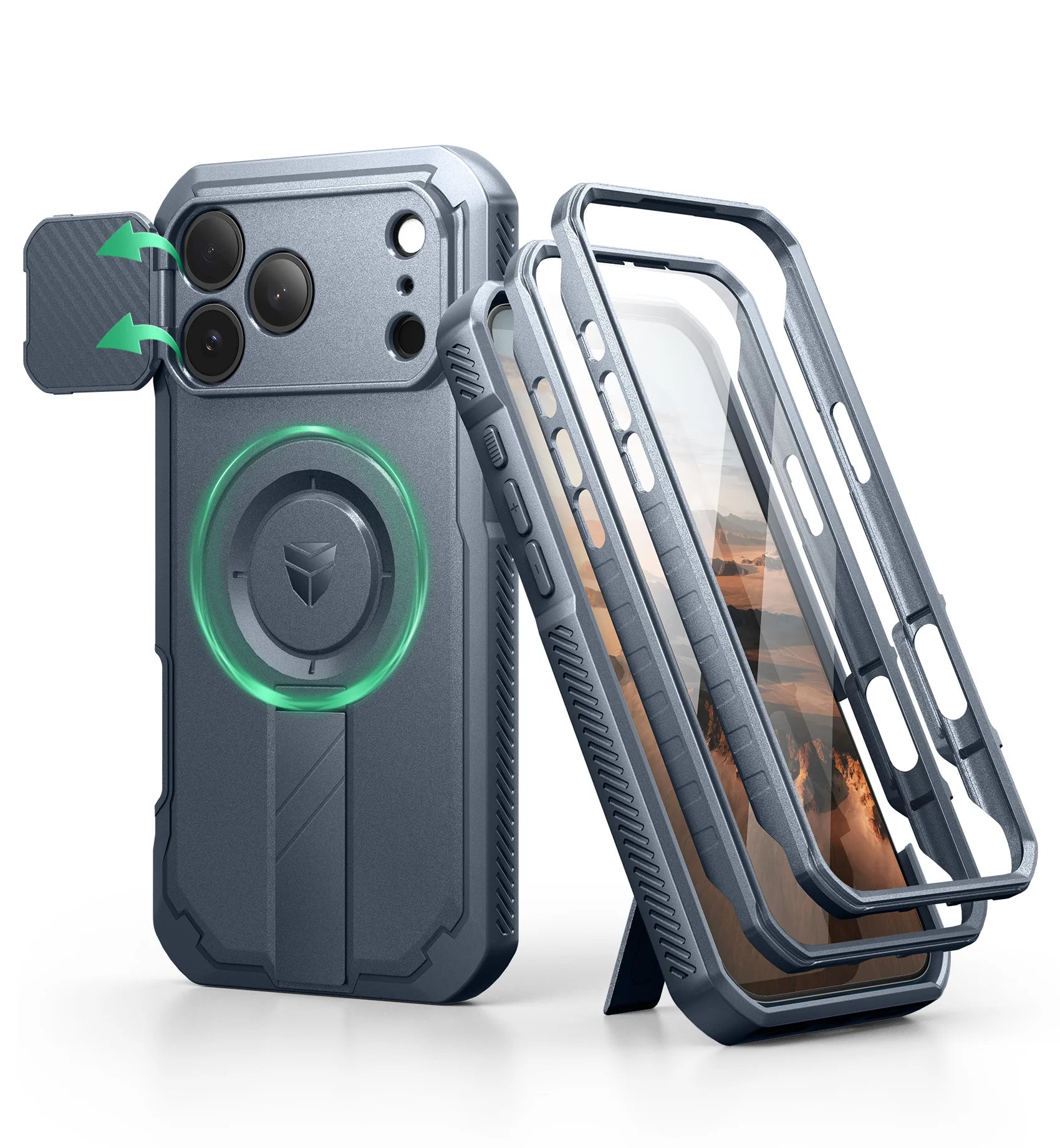 Rugged MagSafe Protective Case with Camera Shield and Adjustable Kickstand for iPhone 17 Series