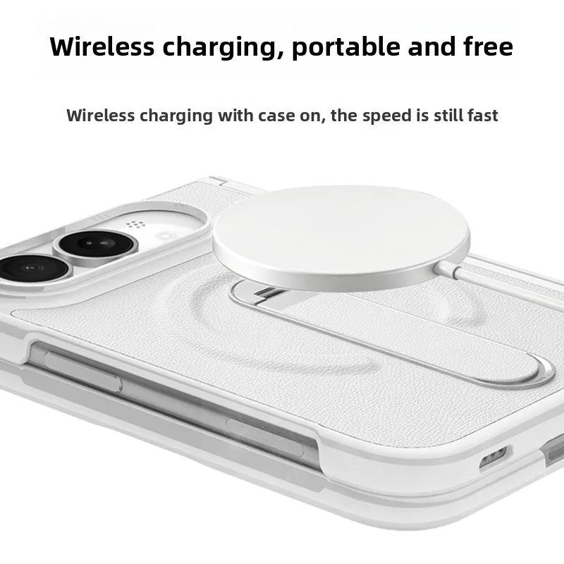 Hinge Protection Kickstand Case with MagSafe Metal Holder for iPhone Duo