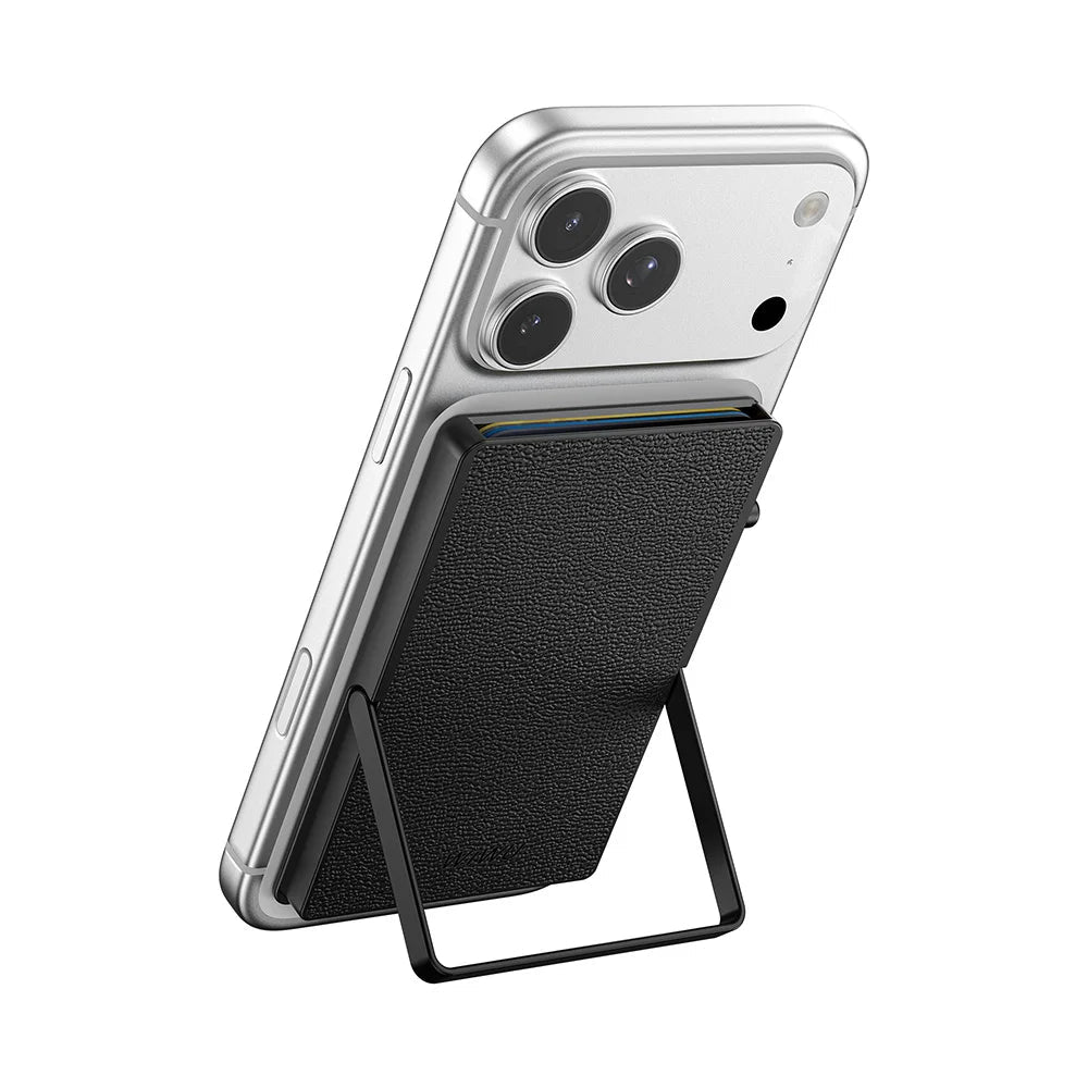 Magnetic Card Holder with Foldable Metal Stand