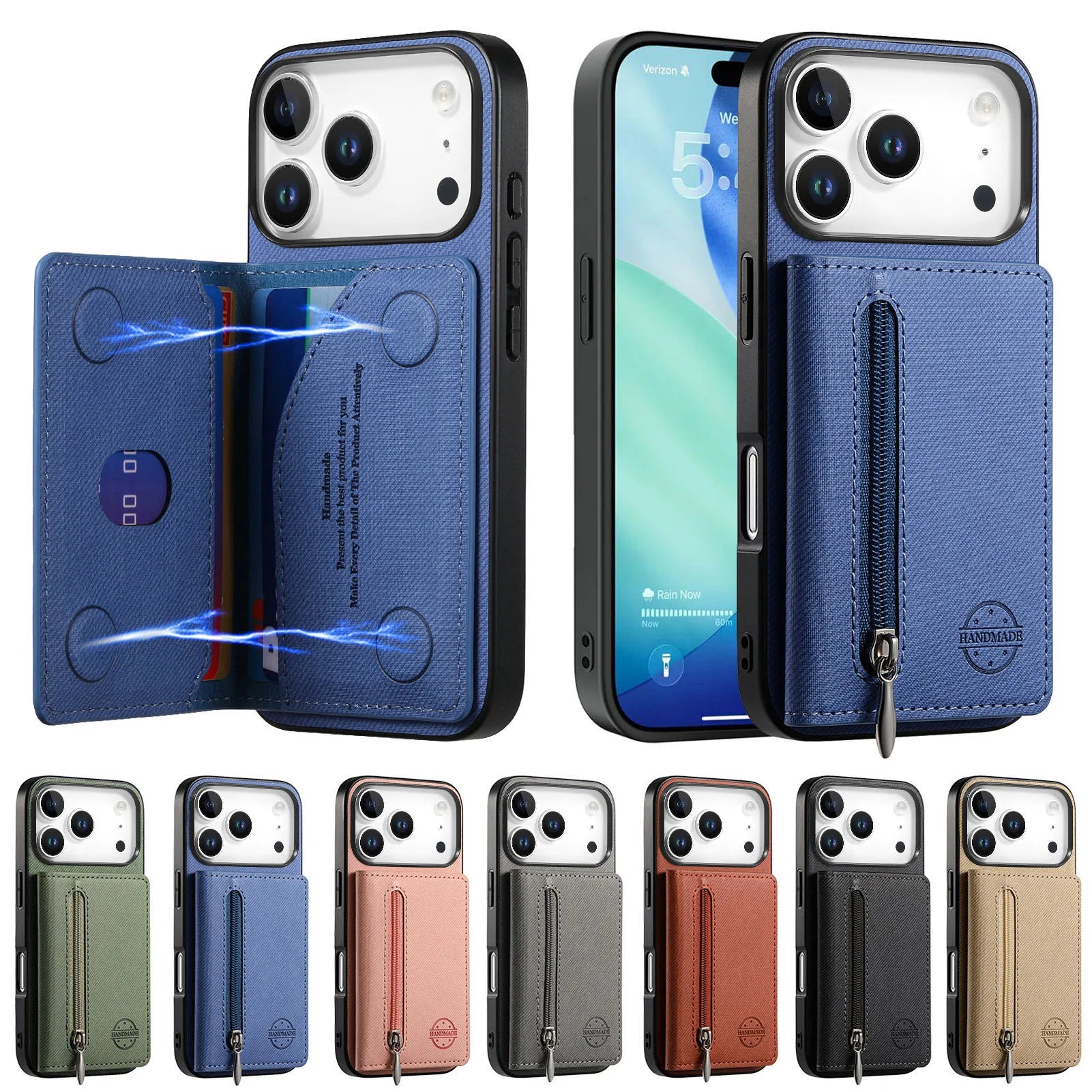 Vintage Cowboy Style Leather Phone Case with Zipper & Magnetic Card Holder for iPhone 17 Series