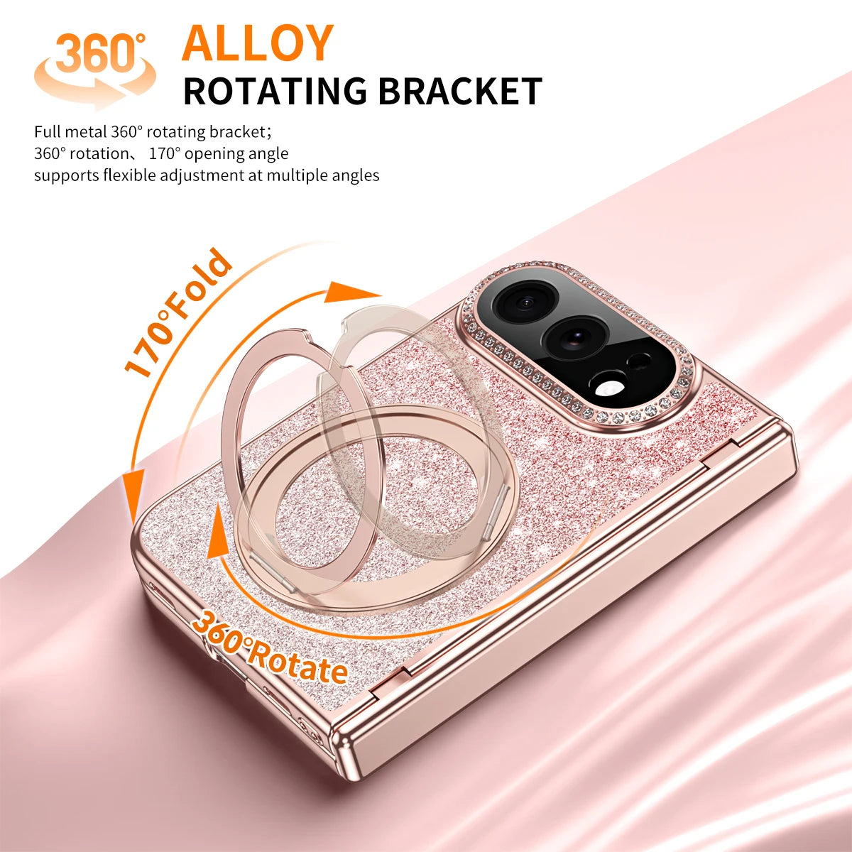 Glitter Rhinestone MagSafe Case with 360° Rotating Ring Stand for iPhone Duo