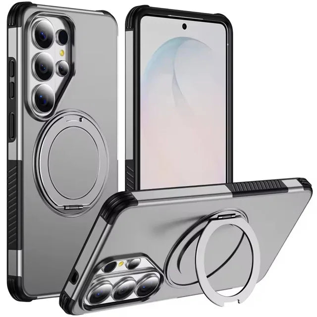 Shockproof Textured Bumper Case with 360° Rotating Magnetic Ring Stand for Samsung Galaxy S26 Series