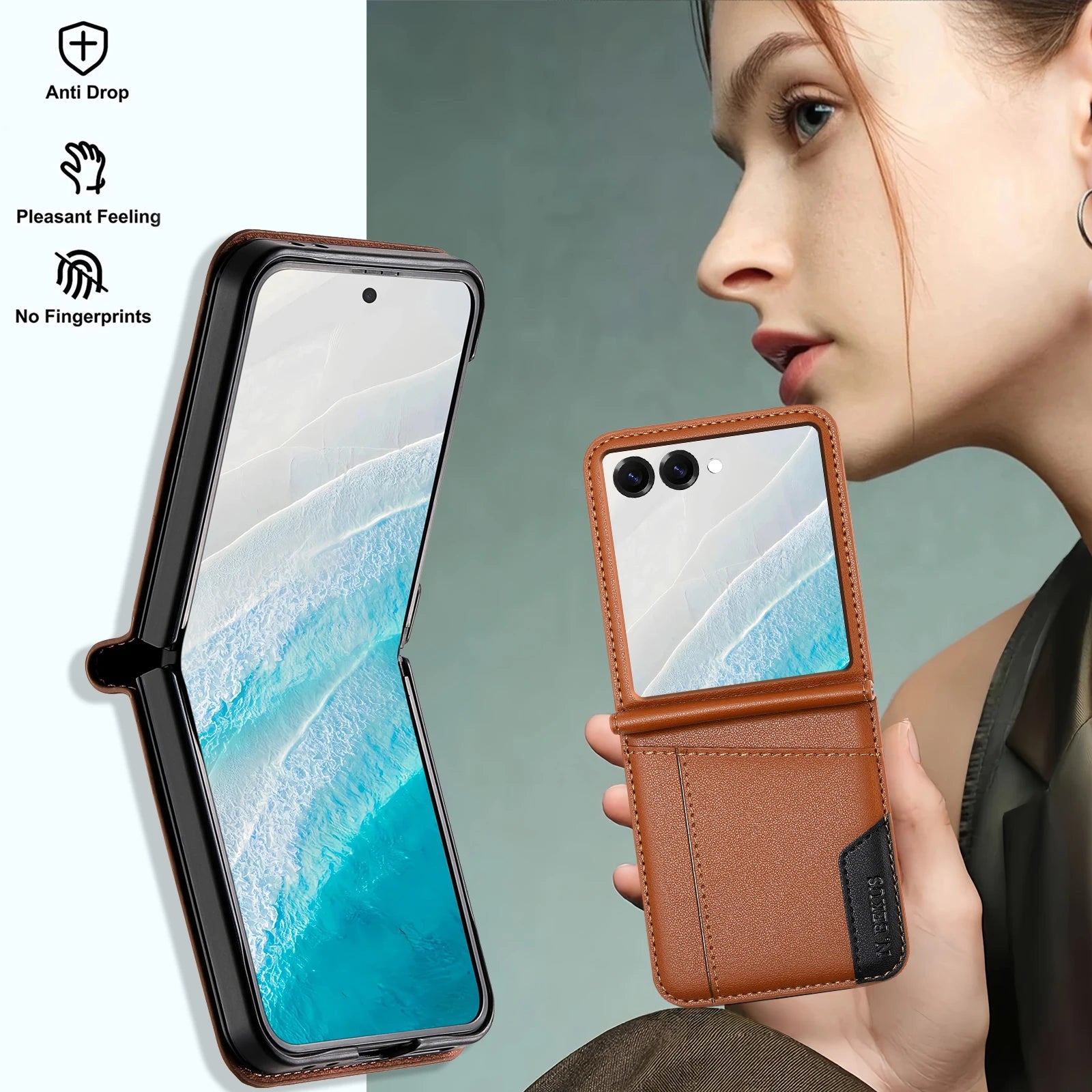 Leather Flip Case with Clear Display Window for Samsung Galaxy Z Flip 8
