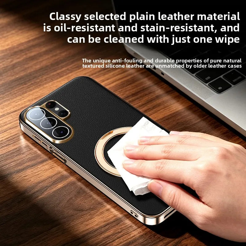 Leather Case with 360° Rotating Magnetic Ring Bracket for Samsung Galaxy S24 Series