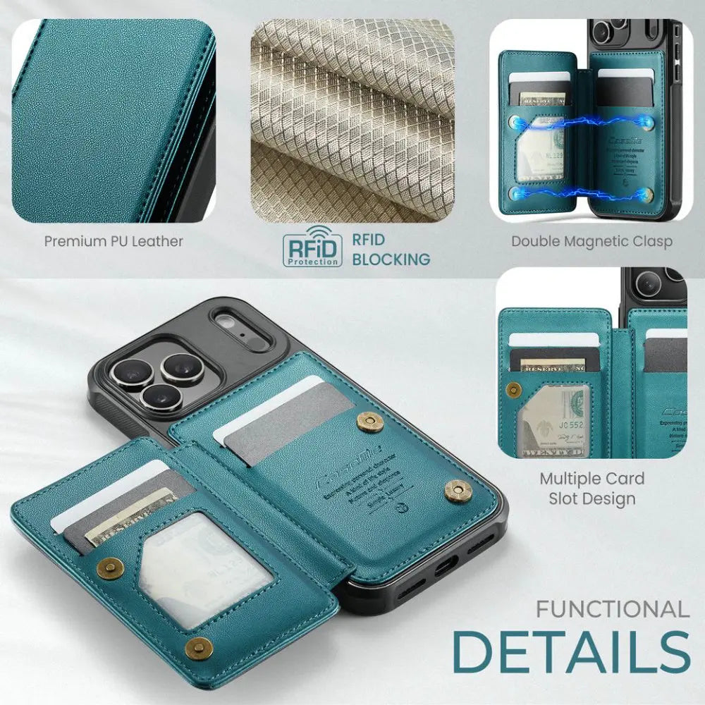 Protective Leather Back Wallet Case with RFID Shield for iPhone 17 Series