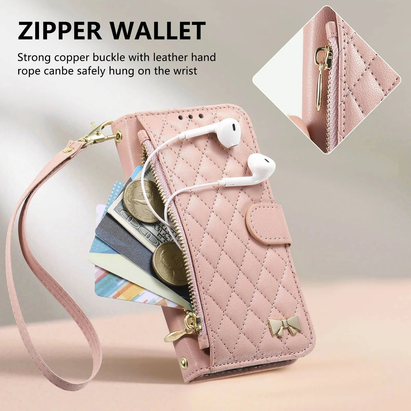 Crossbody Wallet Case Quilted Zip Pocket Card Holder for iPhone 17 Series