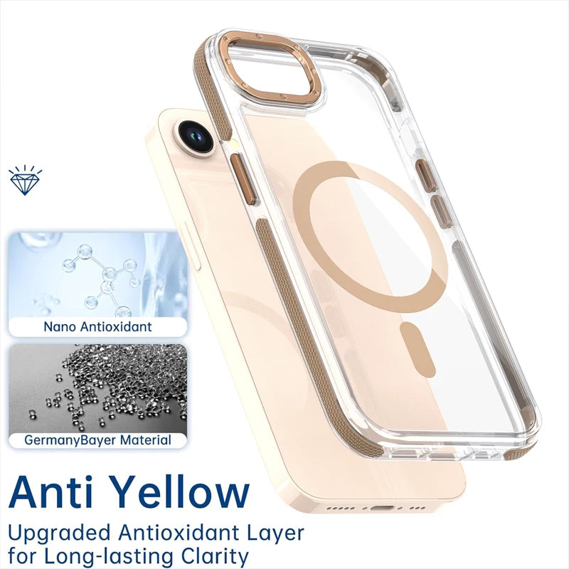 Clear Magnetic PC + TPU Case with Aluminum Button for iPhone 16e
