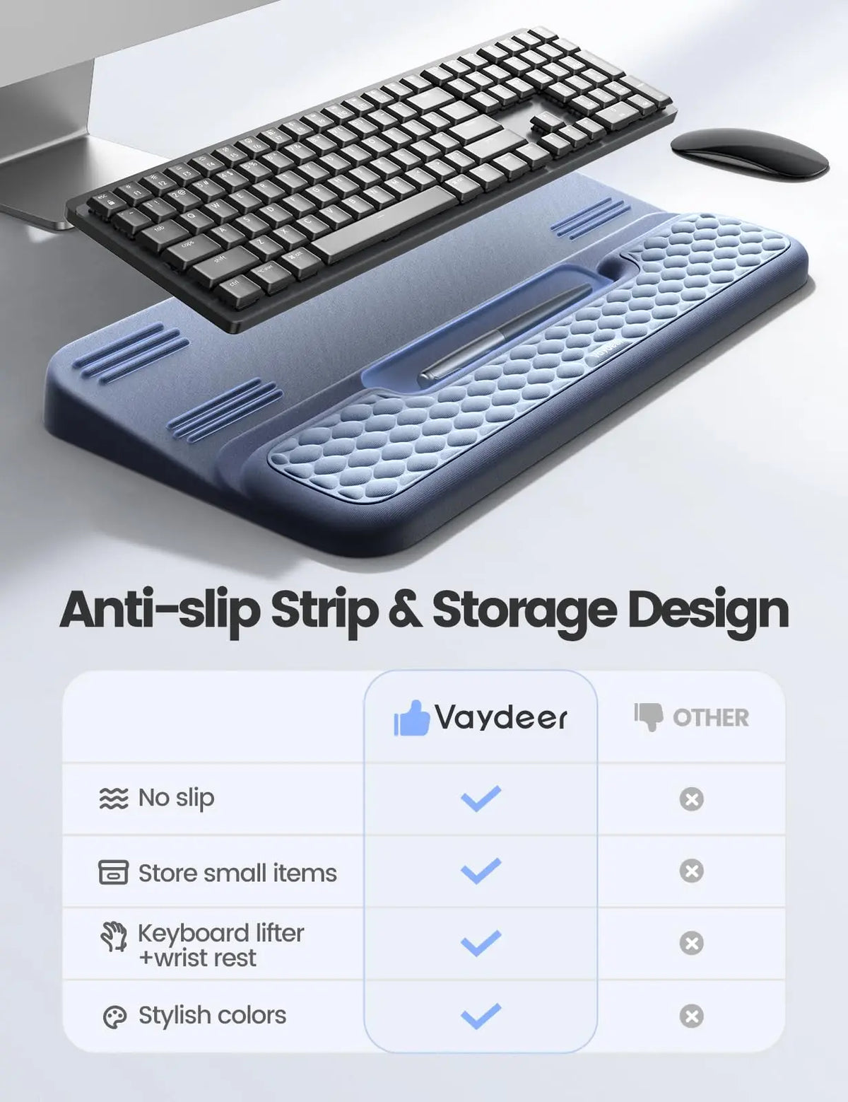 Ergonomic Keyboard Riser With Cushioned Wrist Rest Pad