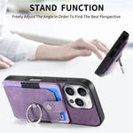 Ring Wallet Leather Case with Card Holder and Kickstand for iPhone 16 Series