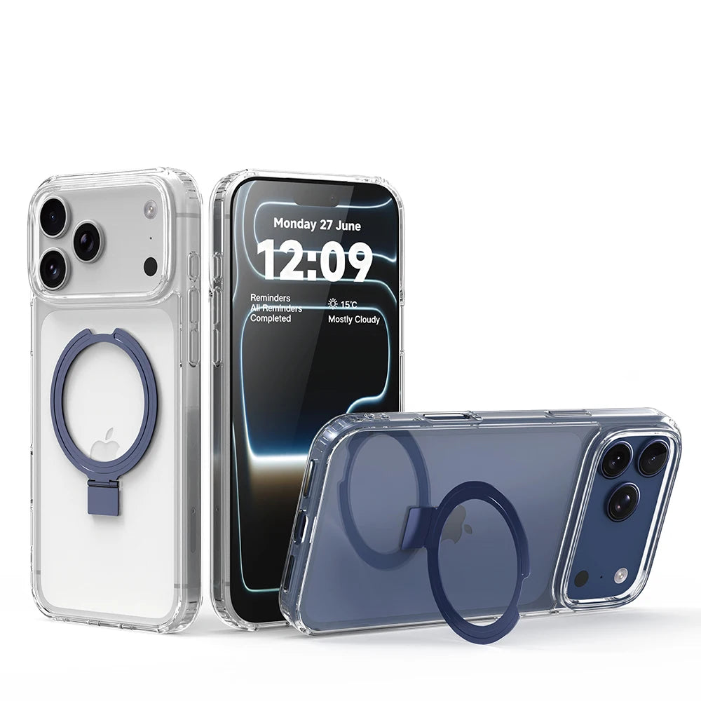 Crystal Clear Acrylic MagSafe Case with Alloy Stand for iPhone 17 Series