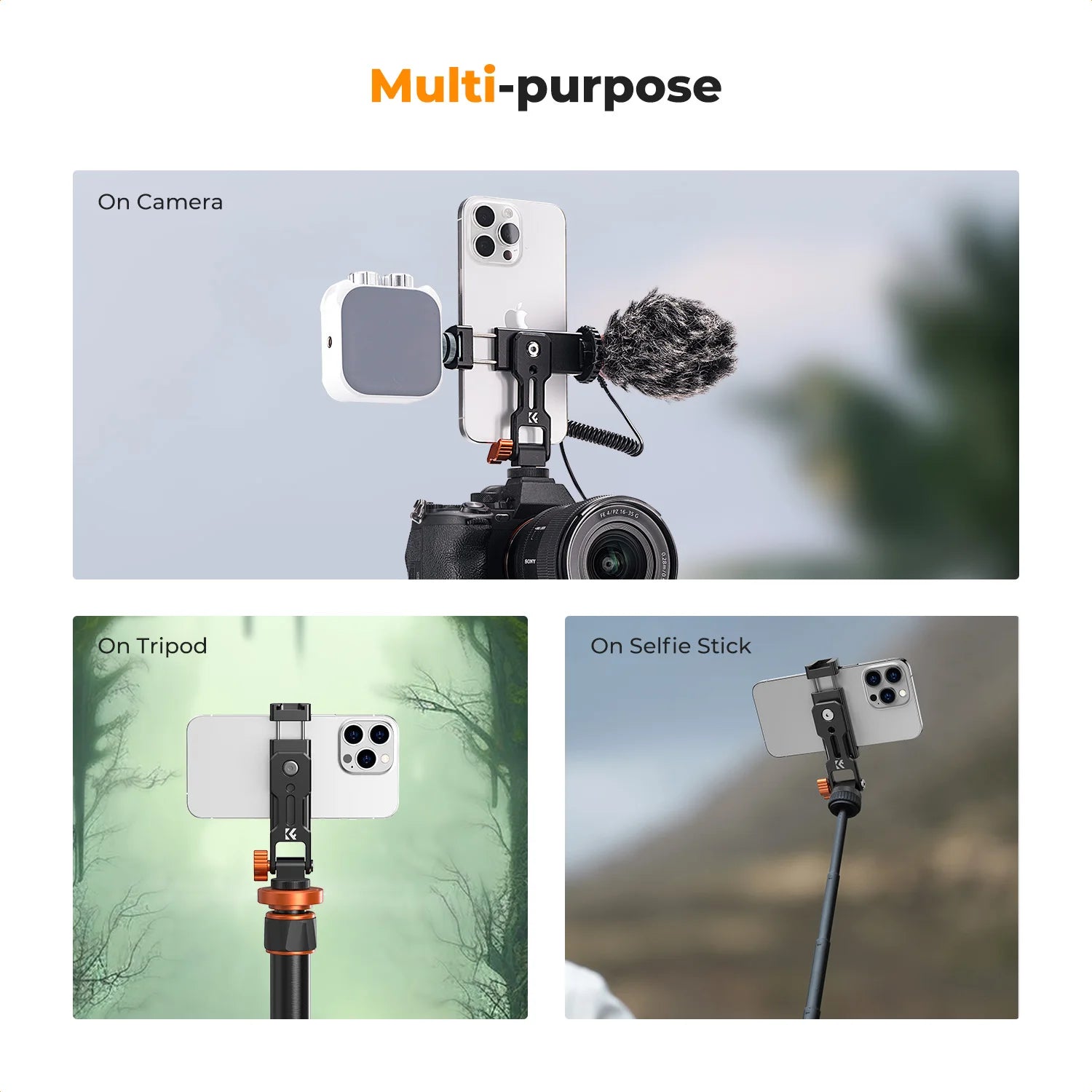 K&F Concept Metal Phone Tripod Mount with Dual Cold Shoe