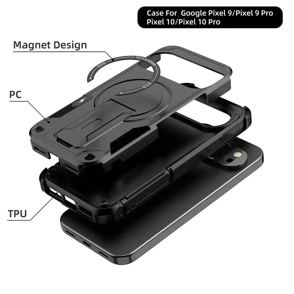 Armor Shockproof Magnetic Case & Foldable Stand for Google Pixel 10 Series