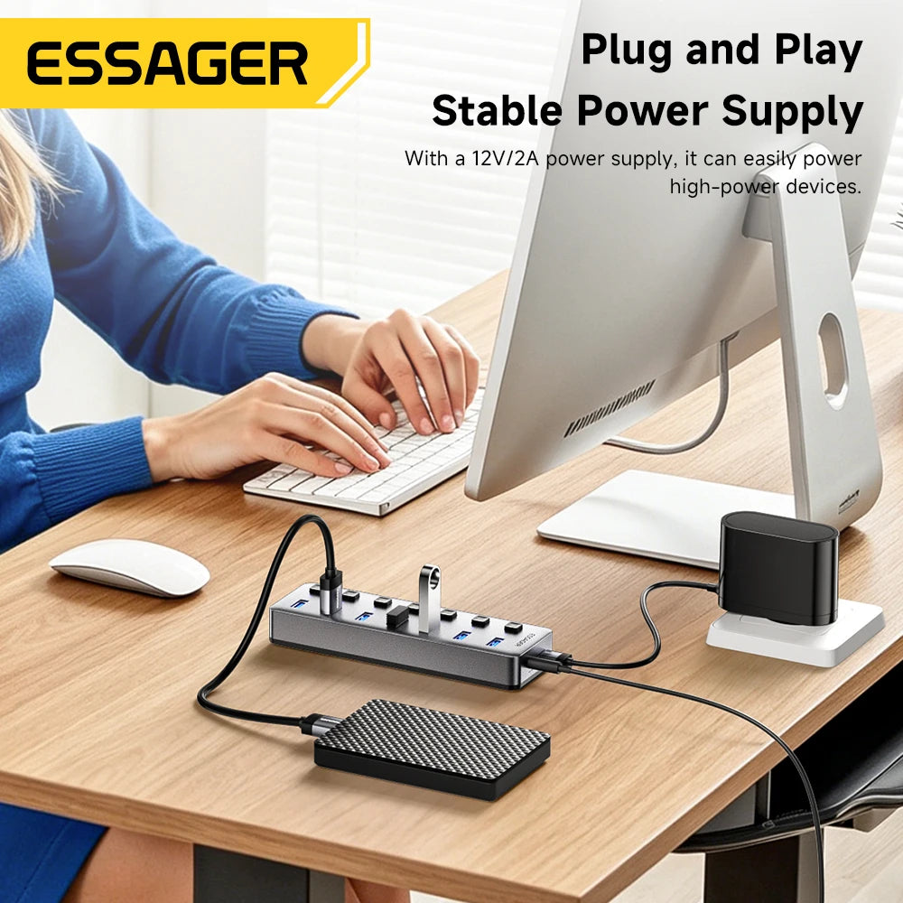 Essager 7-Port USB 3.0 Hub With 24W Adapter