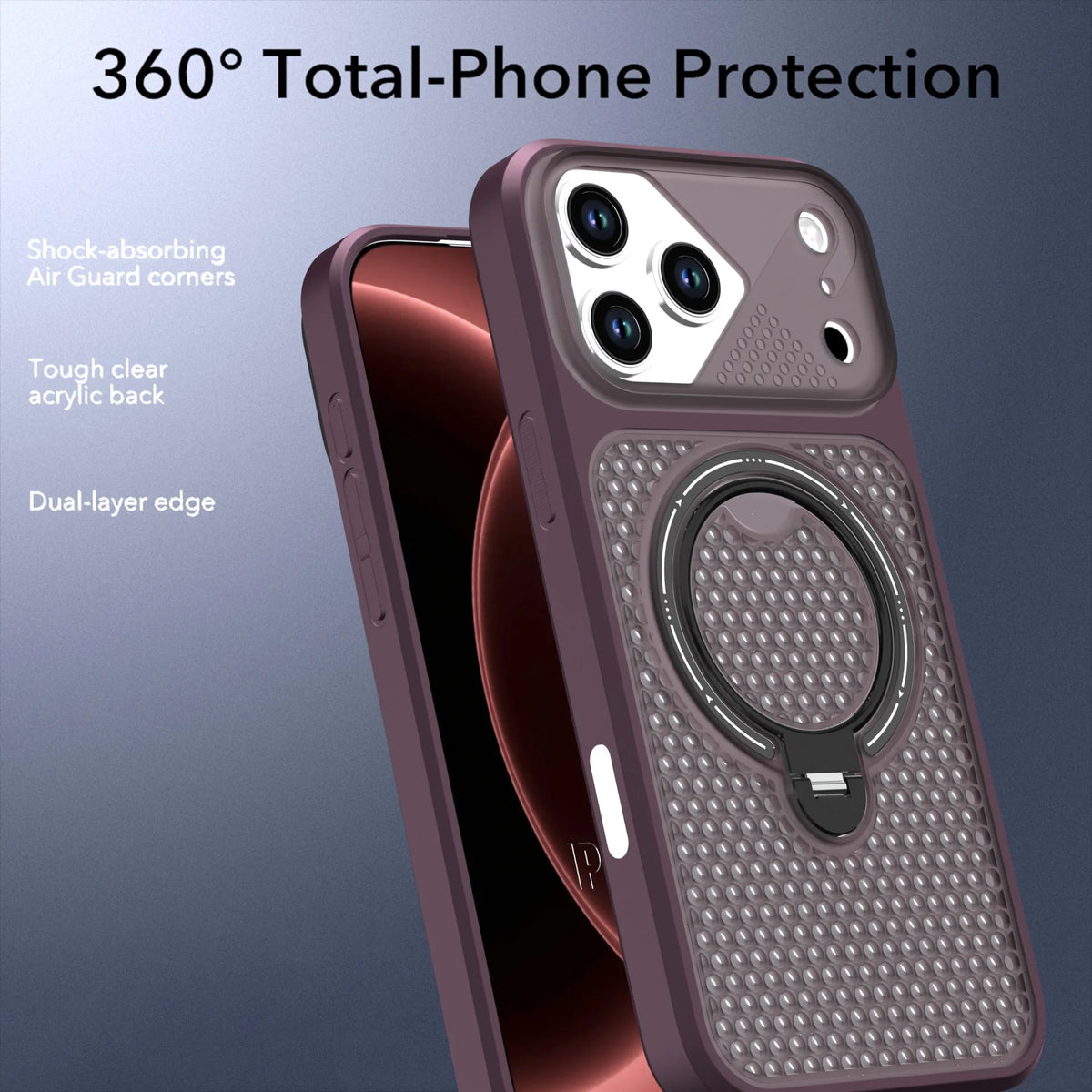 Shockproof MagSafe Case with 360° Rotating Ring Stand for iPhone 18 Series