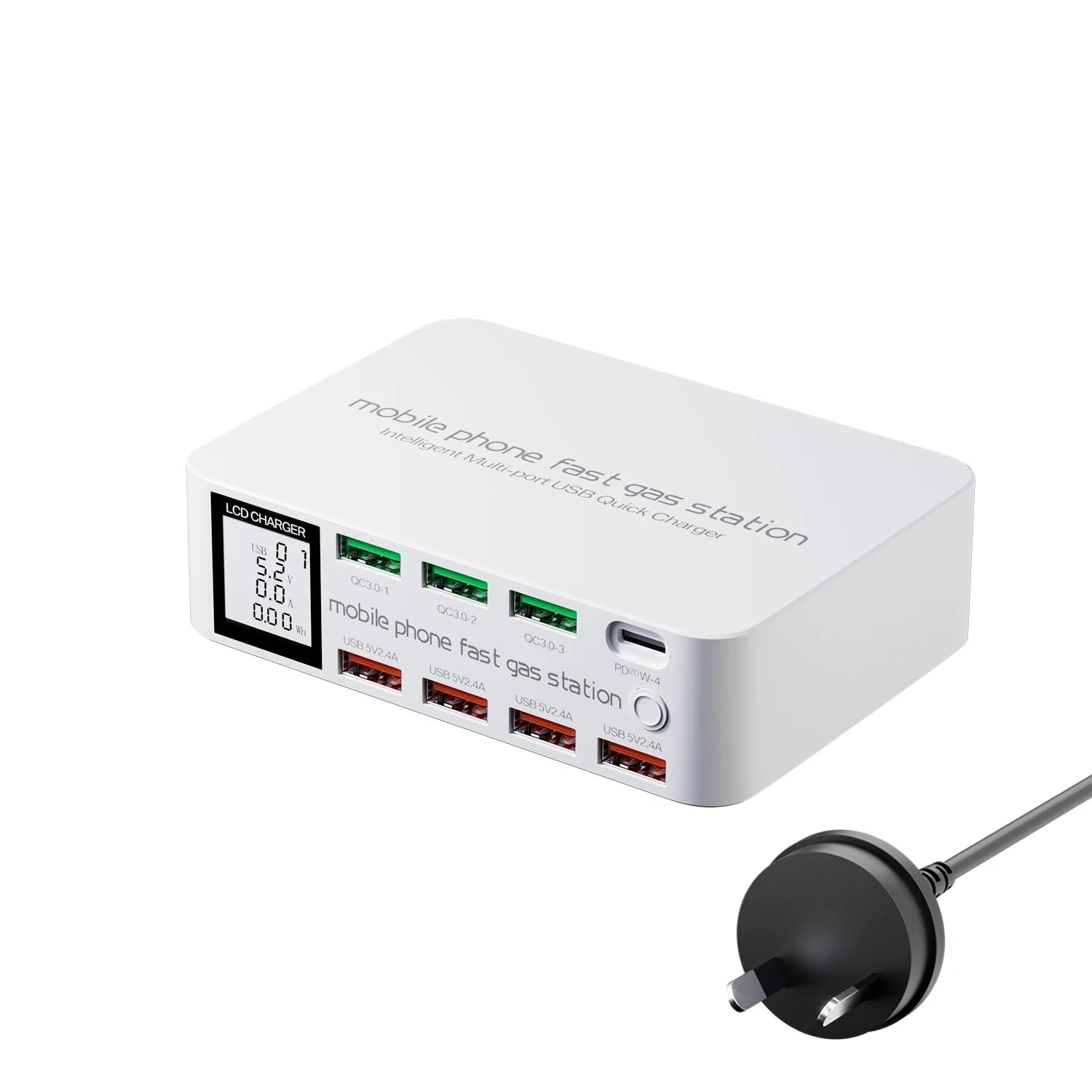 ASOMETECH 100W GaN Multi-Port USB Charger 8 Ports with Quick Charge and Digital Display