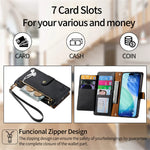 RFID Blocking Leather Zipper Wallet Phone Case with Wrist Strap for iPhone 17 Series