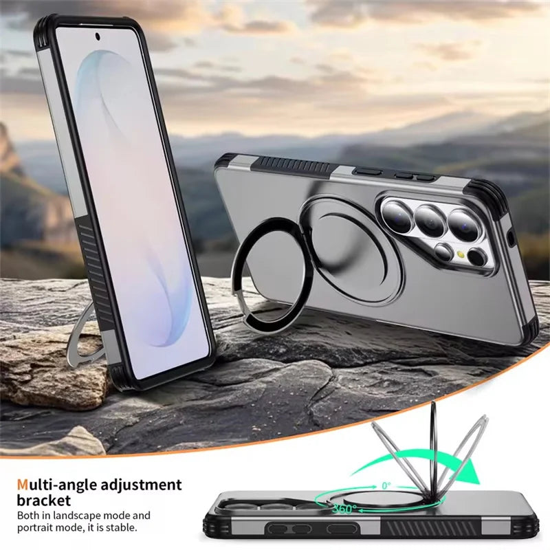 Shockproof Magnetic Case with 360° Rotating Ring Stand for Samsung Galaxy S24 Ultra