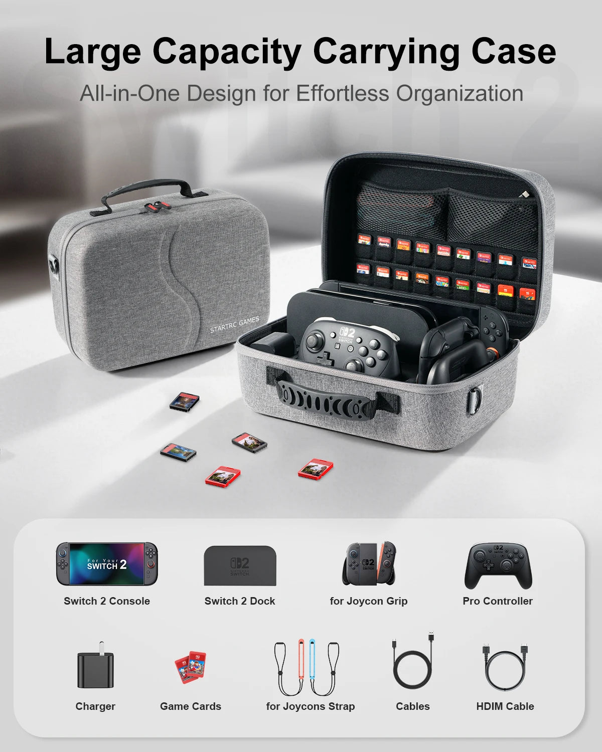 Hard Shell Travel Case With 24-28 Game Card Pockets for Nintendo Switch 2
