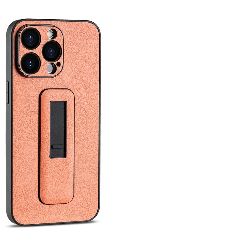 Professional PU Leather Armor Case with Grip Stand for iPhone 14 Series