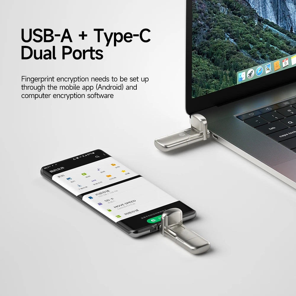 High-Speed USB 3.2 Gen 2 Flash Drive with Fingerprint & AES256 Security