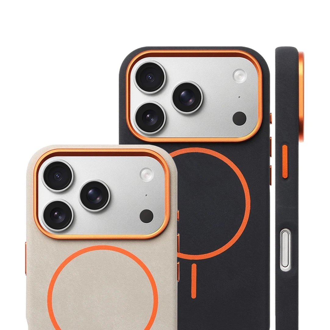 Luxury Elephant Grain PU Leather MagSafe Case with Alloy Lens Frame for iPhone 17 Series